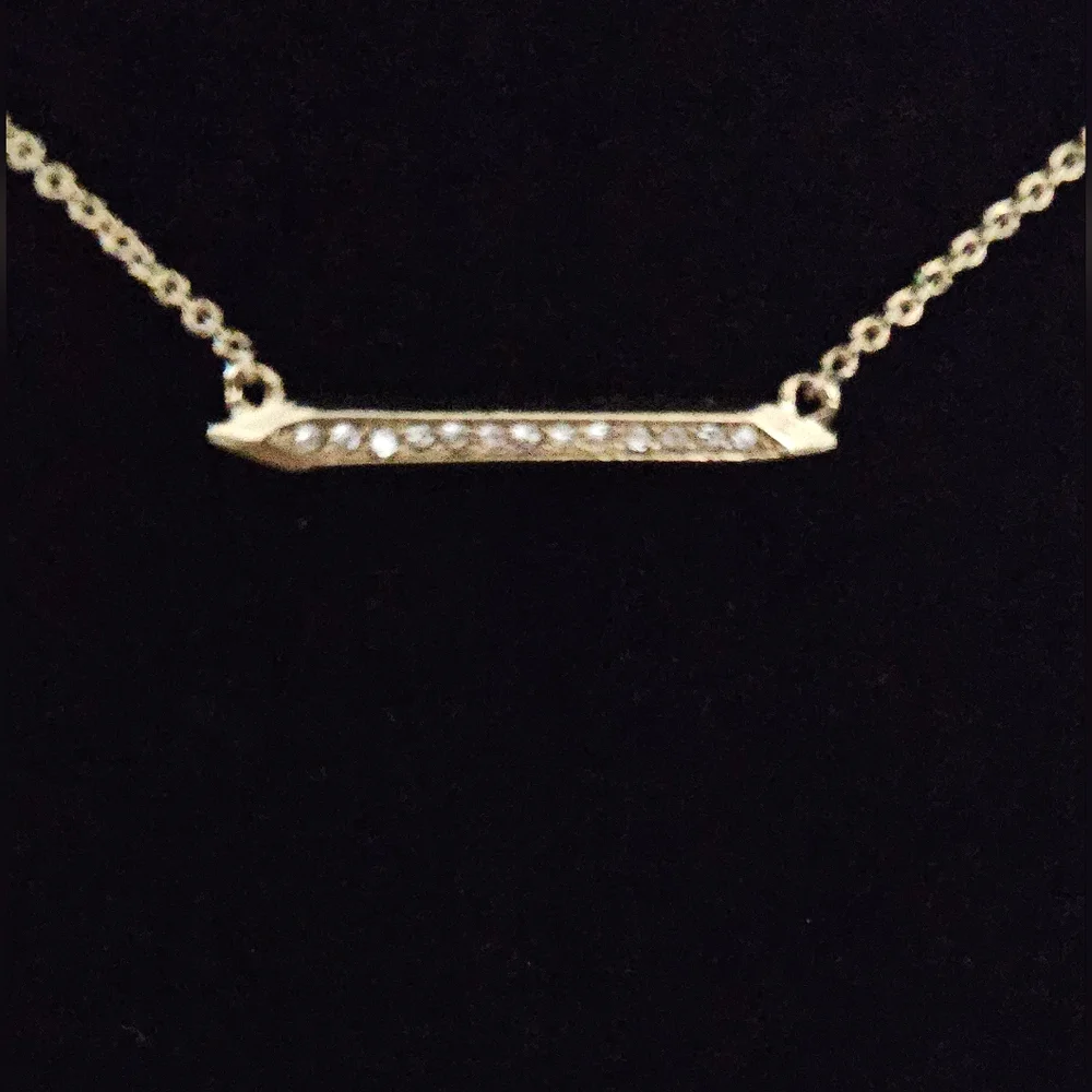 Stella & Dot Gold Bar Choker Necklace with Rhinestones | Minimalist Layering Jew - Picture 2 of 3